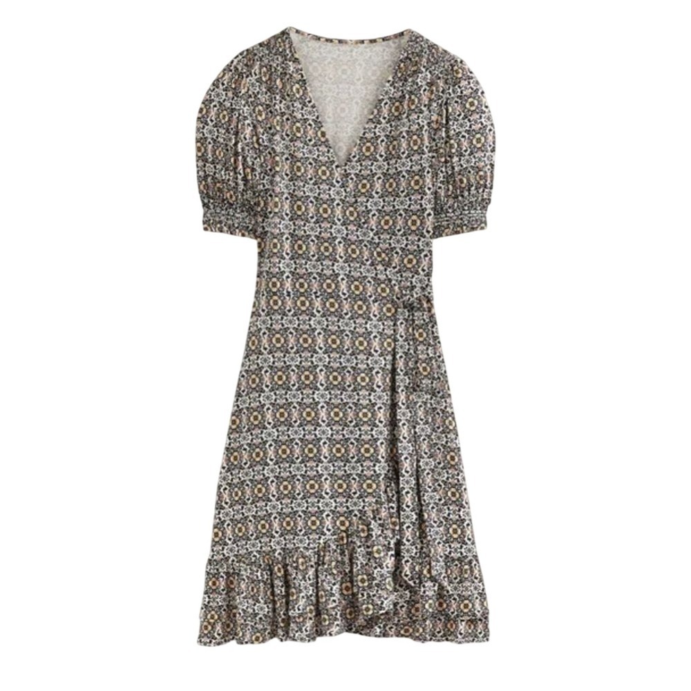 Boden Ruffle Wrap Stretch Jersey Mini Dress Black Opulent Pome Women's sz 2 New